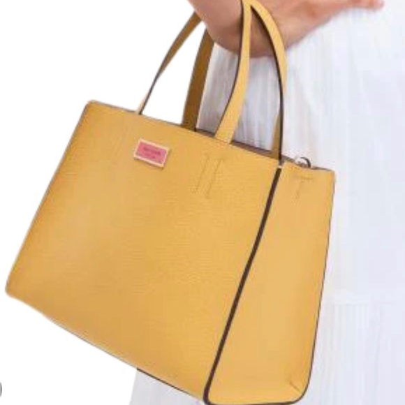 Kate Spade Sam Vibrant Canary Yellow Medium Pebbled Leather Satchel w/Pouch - Picture 4 of 16